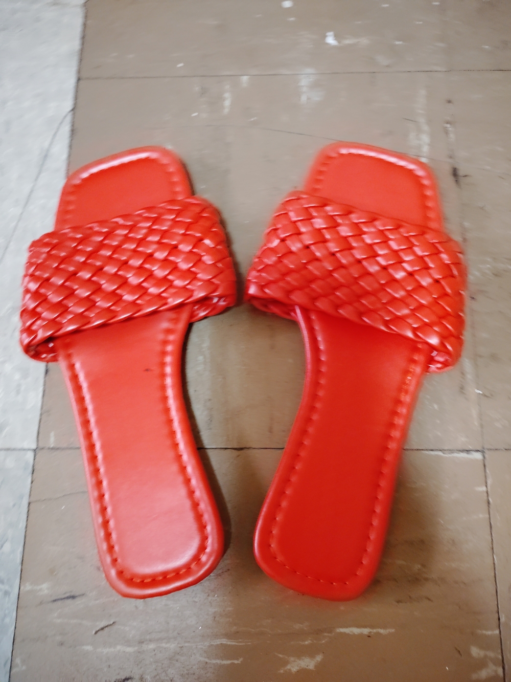 Red Woven Slide Sandals - Women
